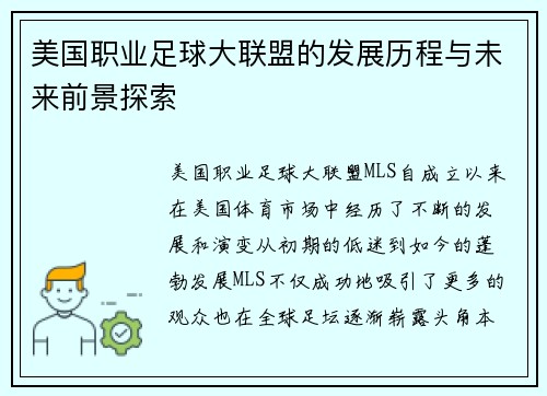 美国职业足球大联盟的发展历程与未来前景探索 美国职业足球大联盟的发展历程与未来前景探索